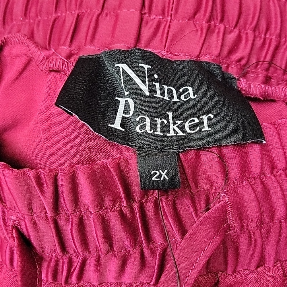 Nina Parker Fuchsia Drawstring Jogger Pants Wide Leg with Elastic Cuffs 2X - Picture 3 of 8